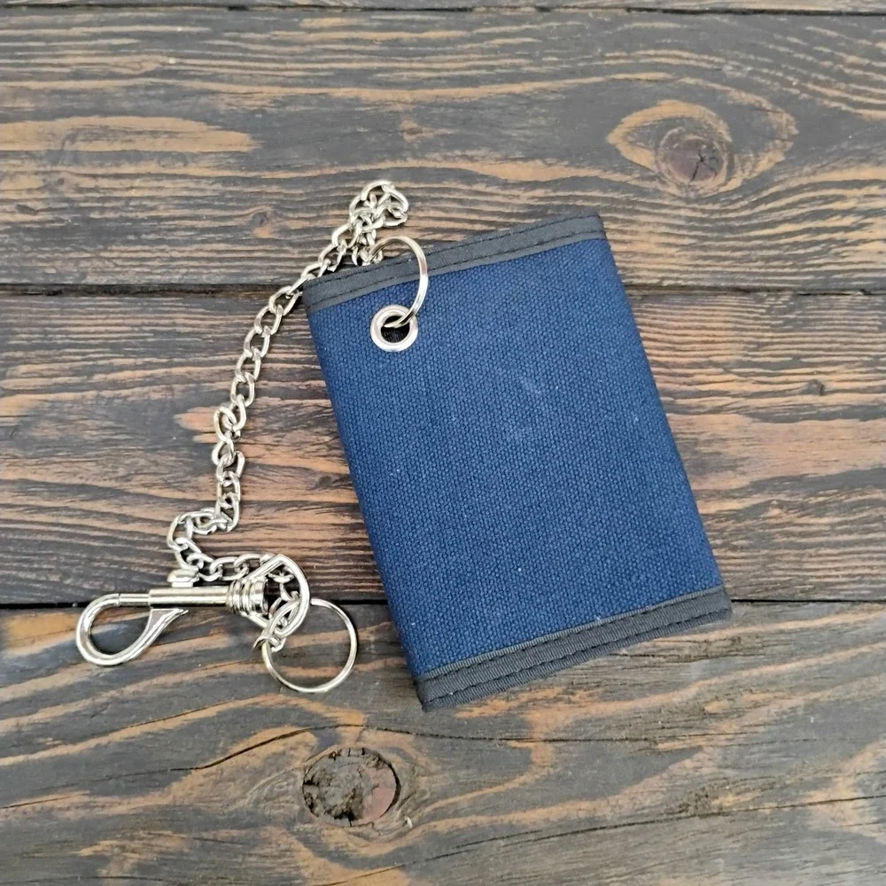 THC Highway 420 Blue Hook and Loop Embroidered Fabric TriFold Wallet With Chain